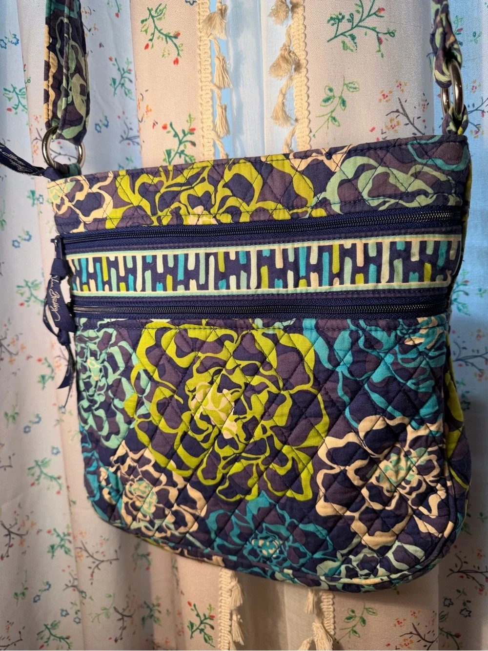 Vera Bradley Quilted Floral Crossbody Bag in Teal & Green - Brand Unspecified